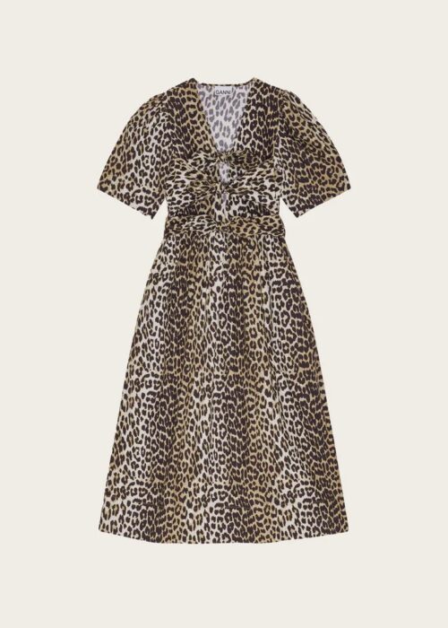 Printed Cotton Tie Strap Midi Dress