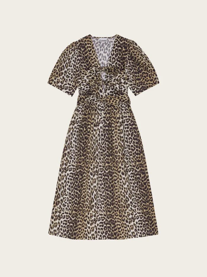 Printed Cotton Tie Strap Midi Dress